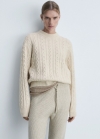 Mango Jersey trenzado cuello redondo - Crudo