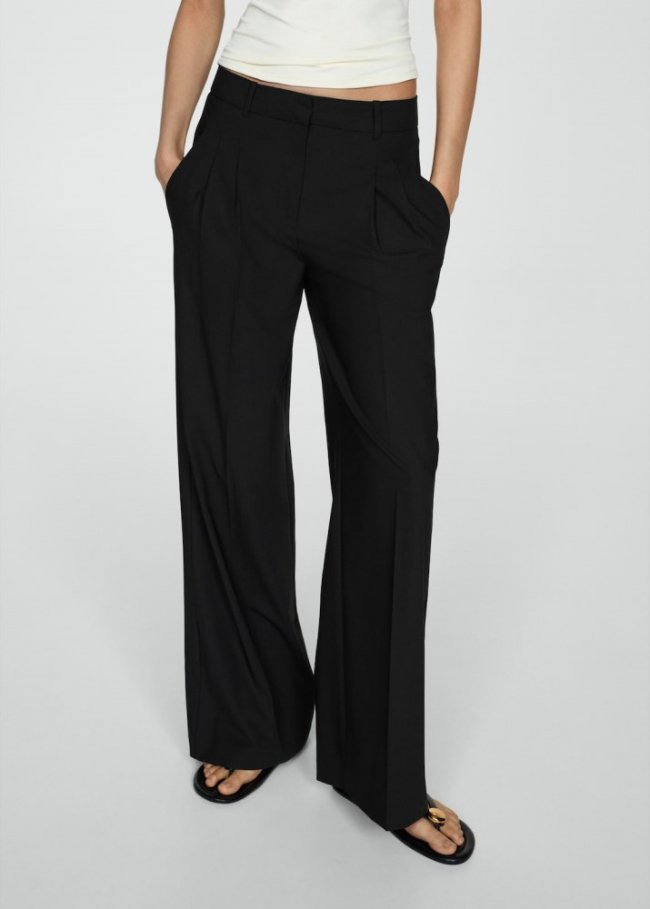 Mango Pantalón recto pinzas - Negro