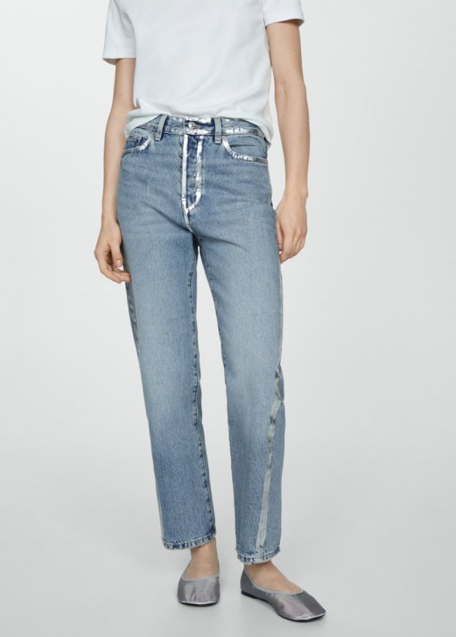 Mango Jeans rectos detalles foil - Plata