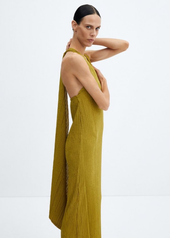 Mango Vestido plisado espalda abierta - Oliva