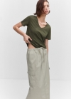 Mango Camiseta algodón cuello pico - Khaki