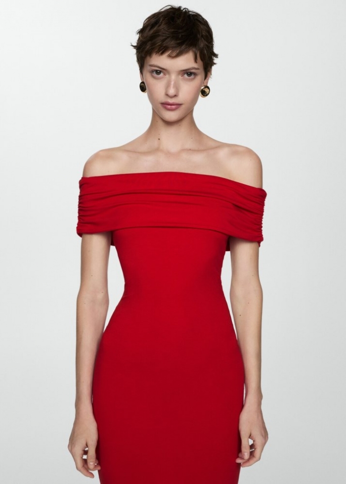 Mango Vestido corto hombros descubiertos - Rojo