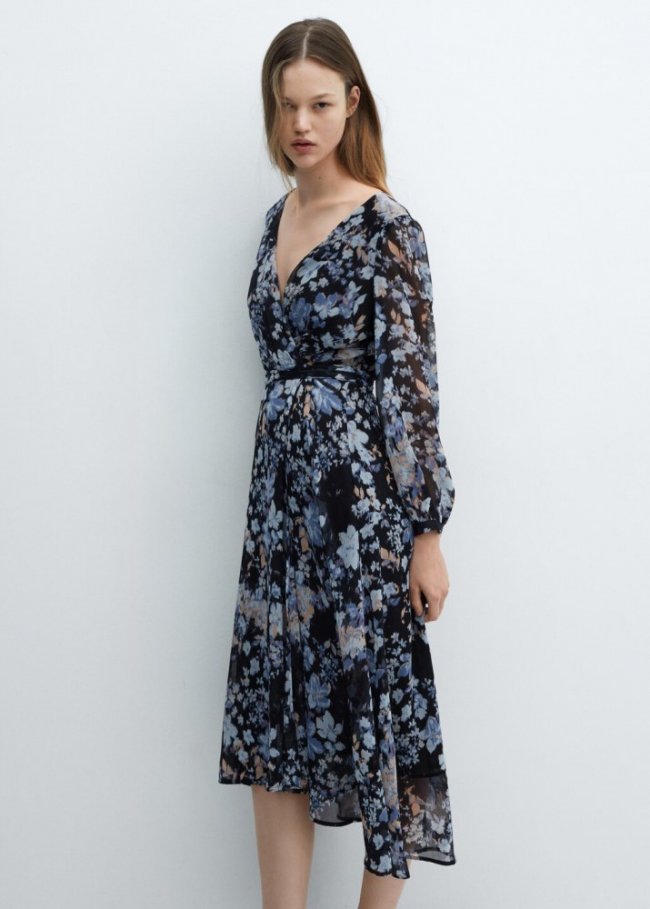 Mango Vestido fluido estampado floral - Negro