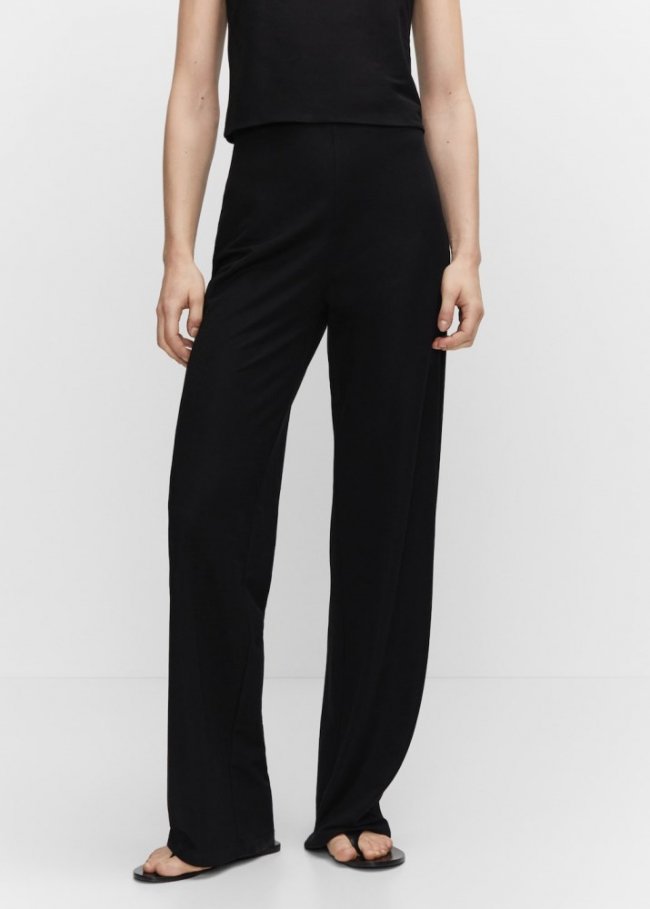 Mango Pantalón punto wideleg - Negro