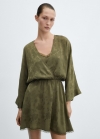 Mango Vestido jacquard floral satinado - Khaki