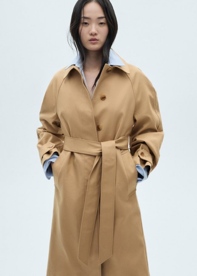 Mango Trench cinturón algodón - Marrón medio