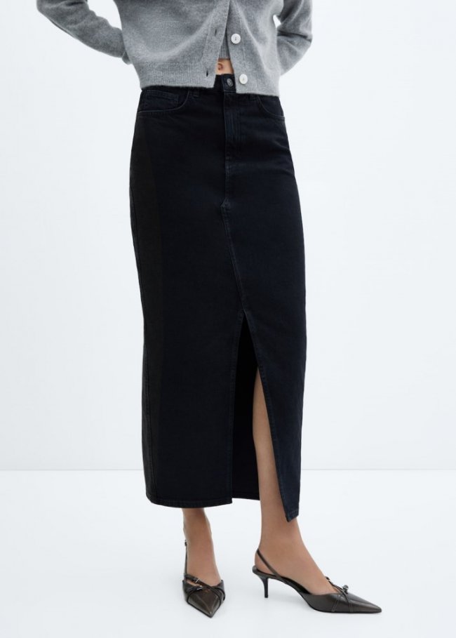Mango Falda vaquera abertura - Denim negro