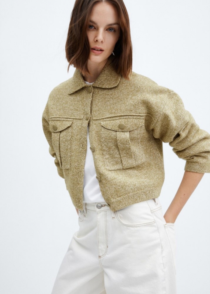 Mango Chaqueta punto bolsillos - Verde