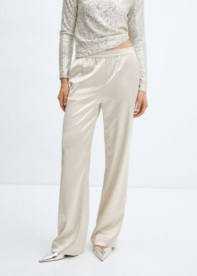 Mango Pantalón satinado cintura elástica - Beige