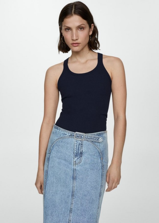 Mango Top punto tirantes - Azul marino oscuro