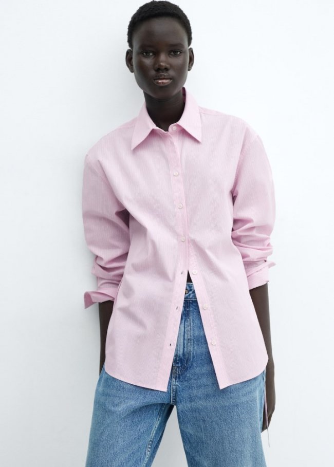 Mango Camisa rayas lazo - Rosa pastel