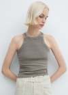 Mango Top lavado canalé algodón - Gris antracita