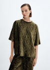 Mango Camiseta plisada terciopelo - Verde