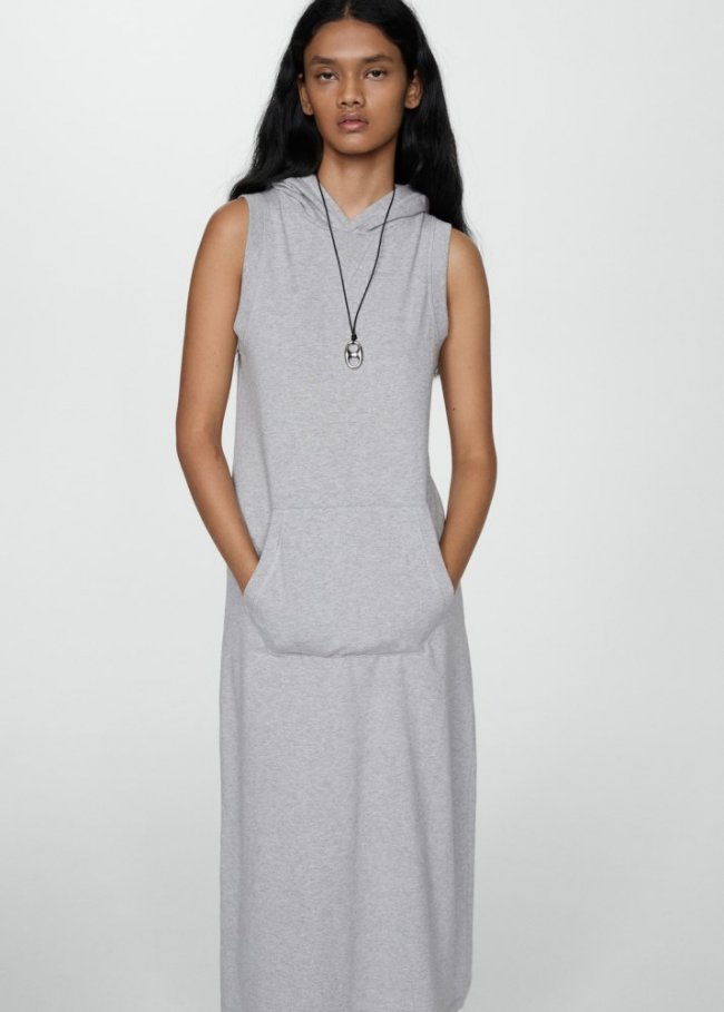 Mango Vestido capucha maxi bolsillo - Gris
