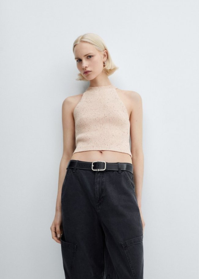 Mango Top jaspeado cuello halter - Rosa