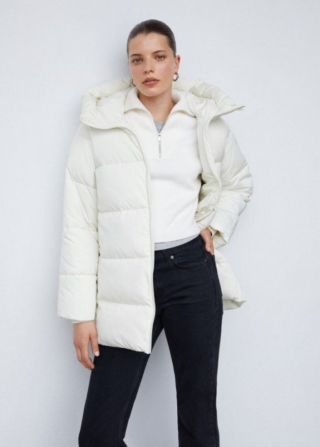 Mango Anorak acolchado capucha - Blanco roto