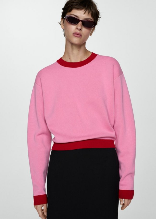 Mango Jersey ribetes contraste - Rosa pastel