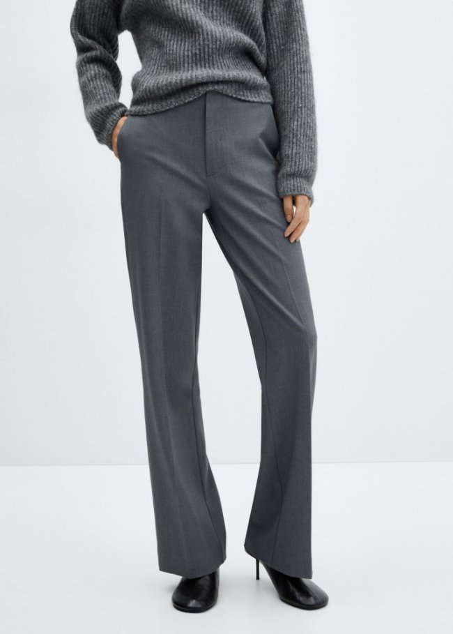 Mango Pantalón largo recto - Gris