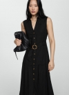 Mango Vestido camisero cinturón - Negro