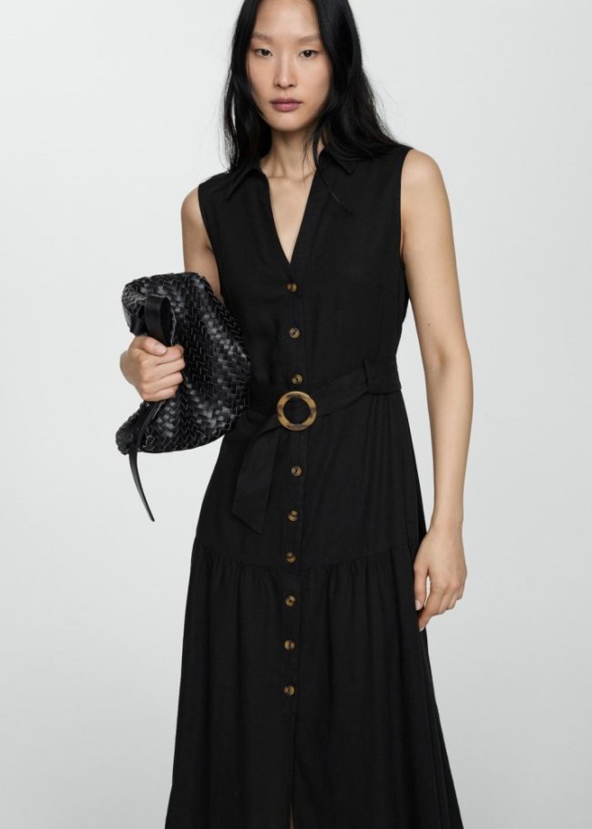 Mango Vestido camisero cinturón - Negro