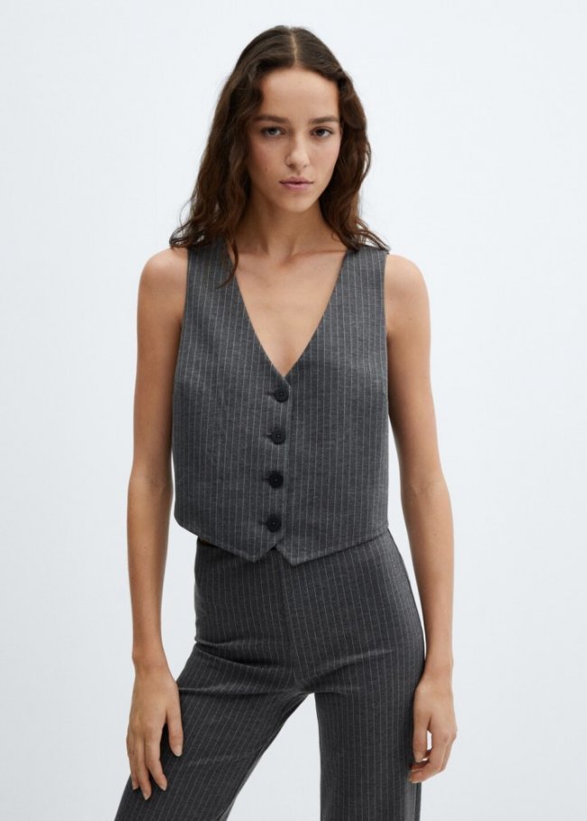 Mango Chaleco crop botones - Gris