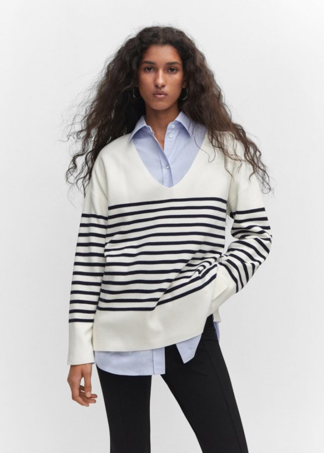 Mango Jersey oversize cuello pico - Azul marino