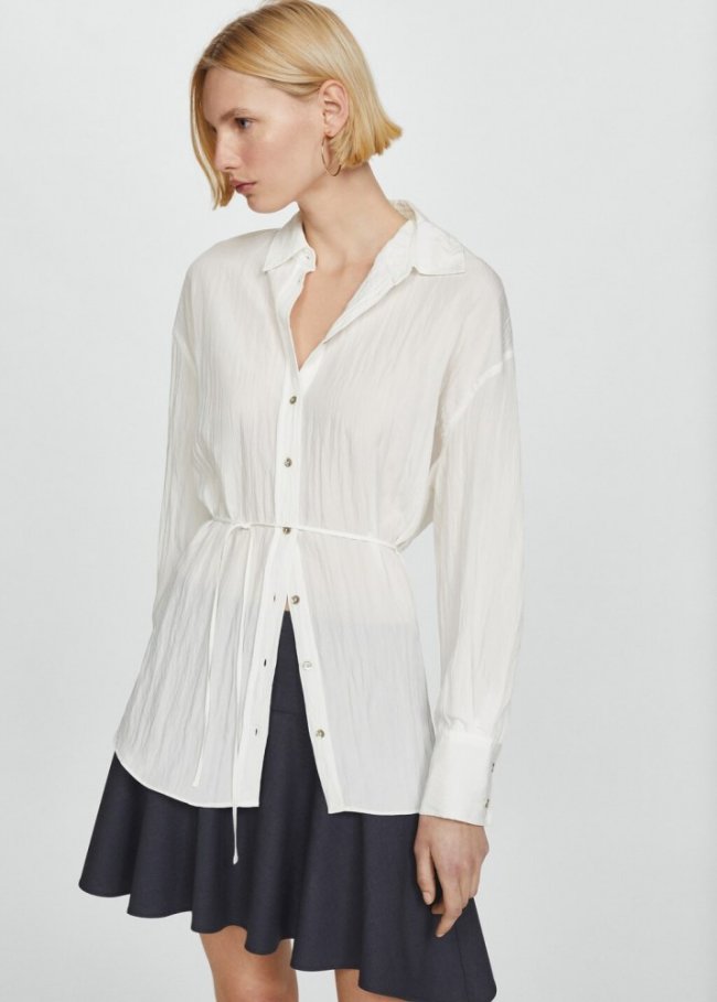 Mango Camisa efecto arrugado - Blanco roto