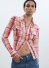 Mango Camisa algodón cuadros - Rosa