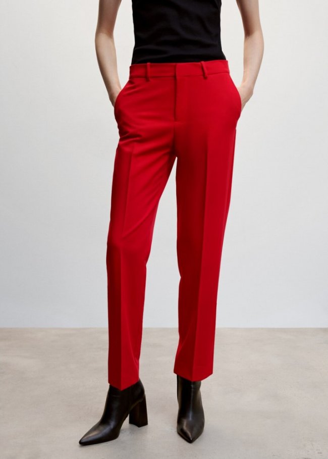 Mango Pantalón recto traje - Rojo