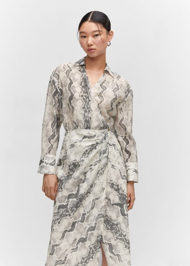 Mango Vestido lyocell estampado serpiente - Blanco roto