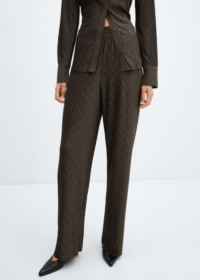 Mango Pantalón textura wideleg - Khaki