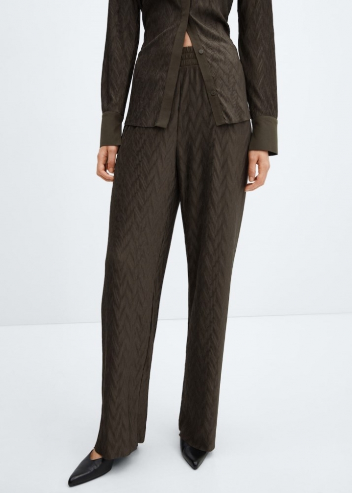 Mango Pantalón textura wideleg - Khaki