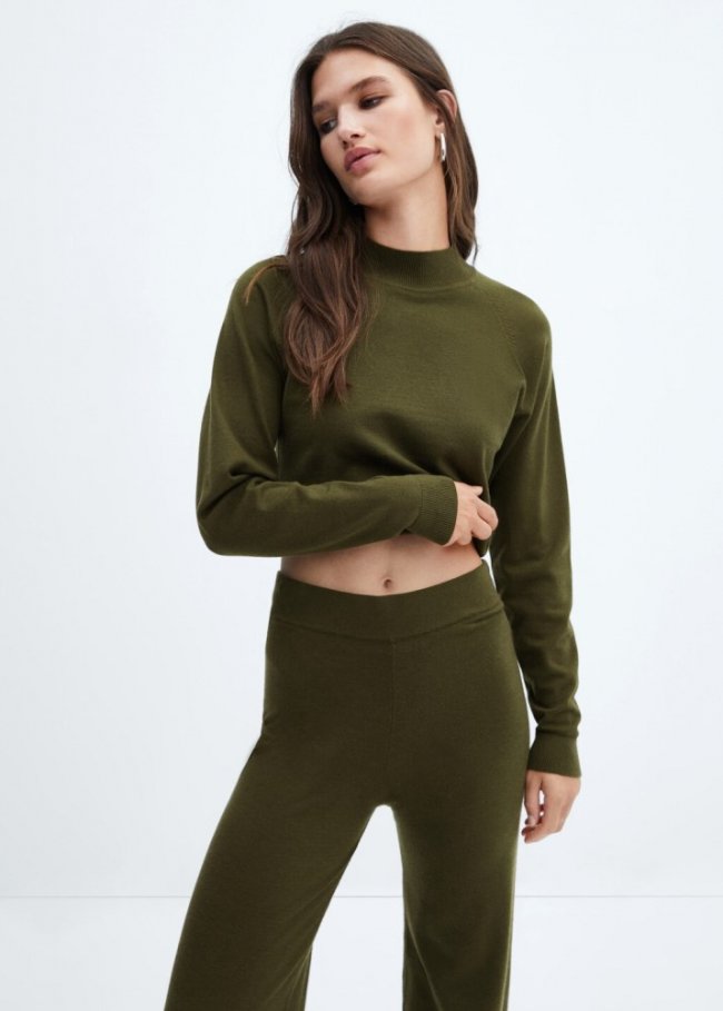 Mango Pantalón punto wideleg - Khaki