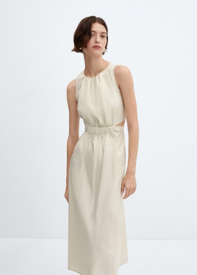 Mango Vestido cintura elástica aberturas - Crudo