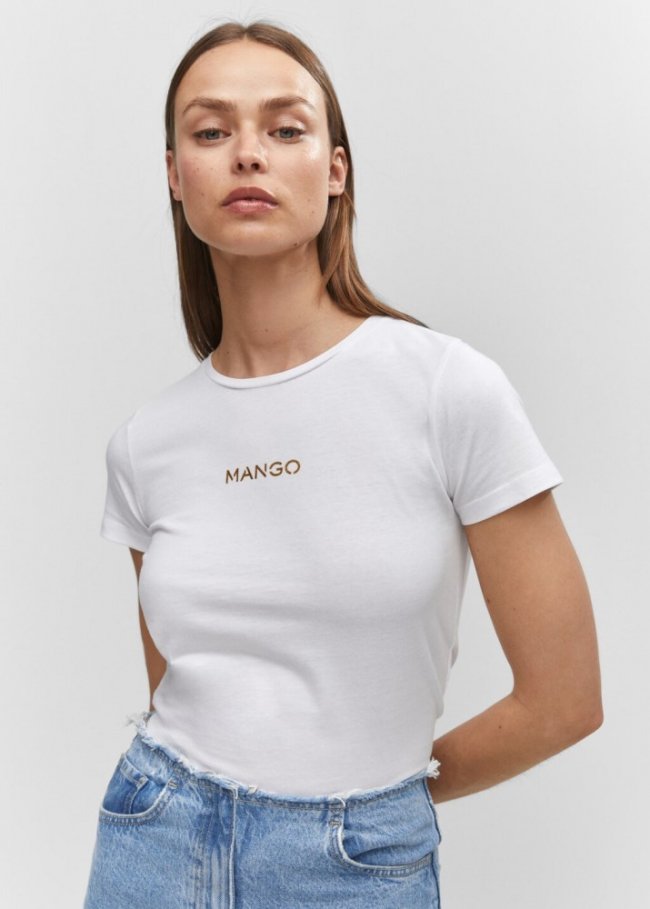 Mango Camiseta logo metalizado - Blanco