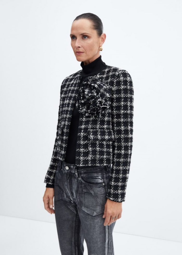 Mango Chaqueta tweed maxi flor - Negro