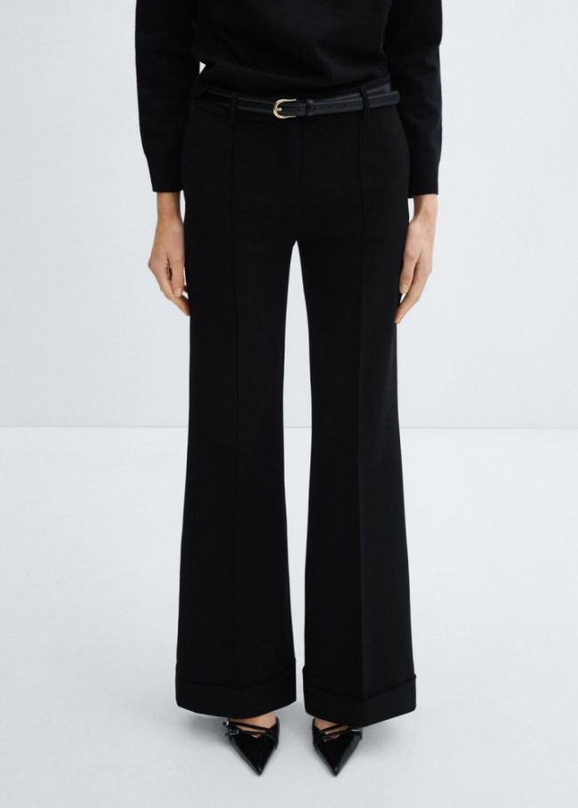 Mango Pantalón flare tiro medio - Negro
