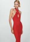 Mango Vestido punto cuello halter - Rojo