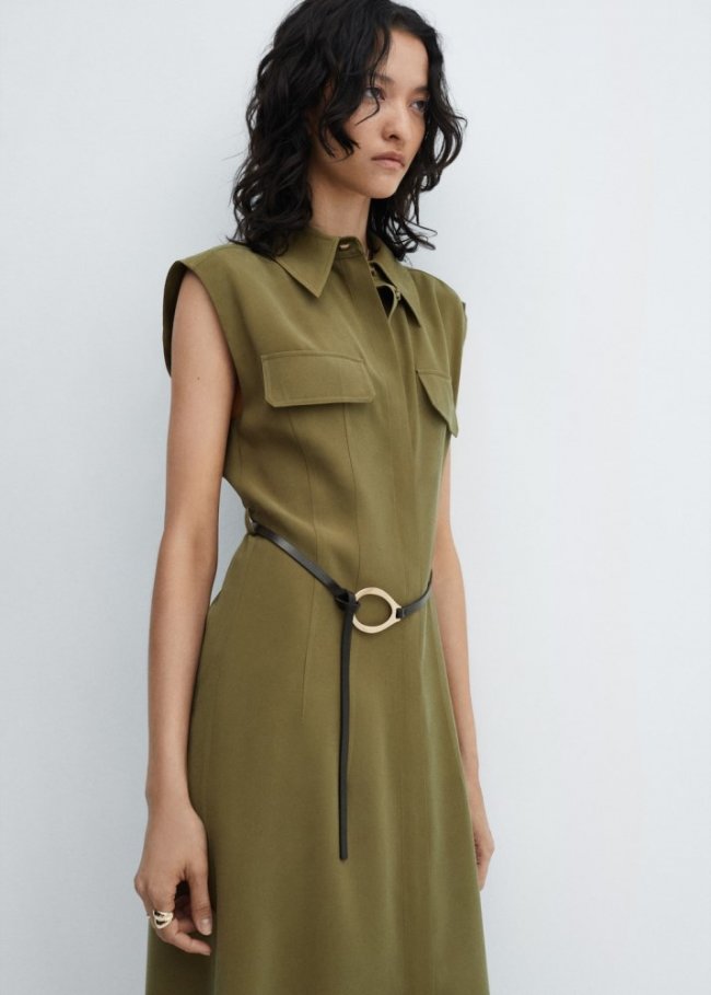 Mango Vestido camisero cinturón - Khaki