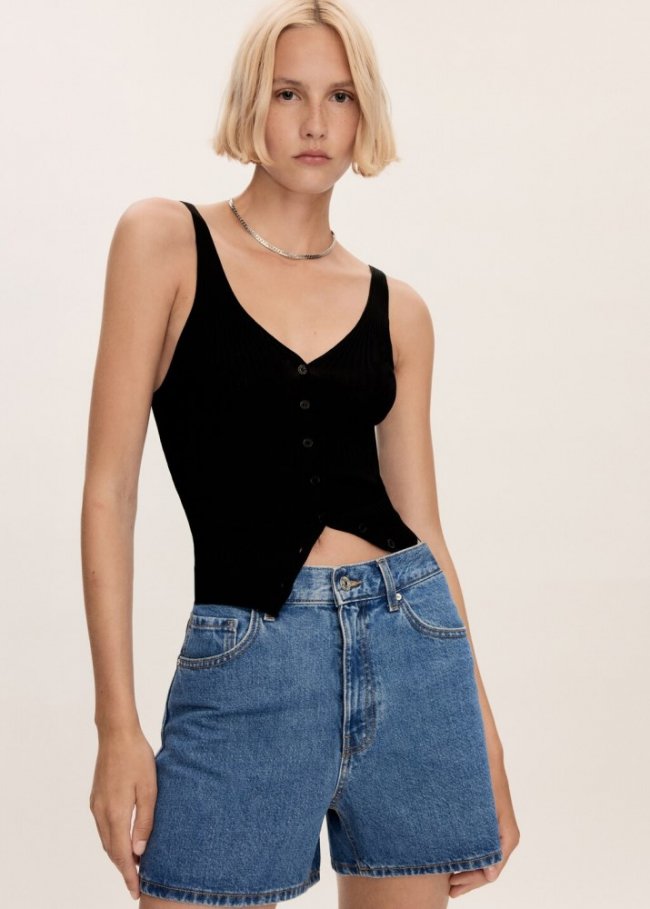 Mango Shorts vaqueros tiro alto - Azul medio