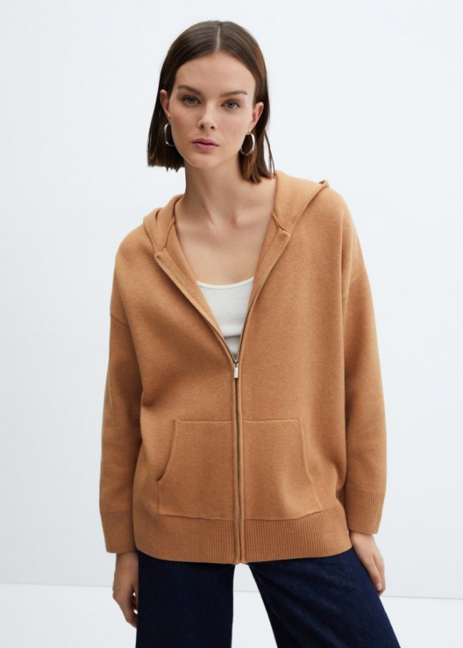 Mango Sudadera punto cremallera - Marrón medio