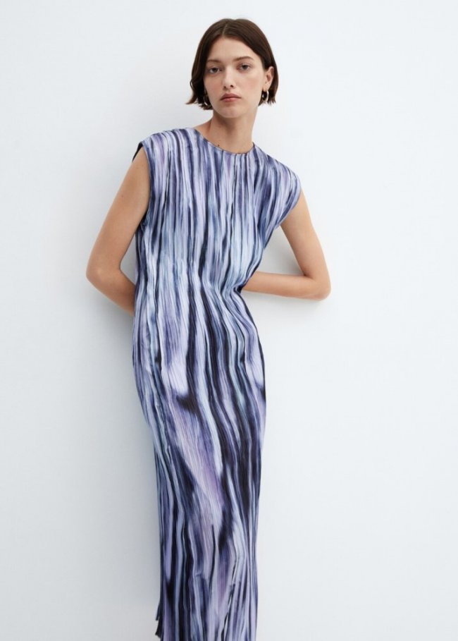 Mango Vestido plisado tie-dye - Azul