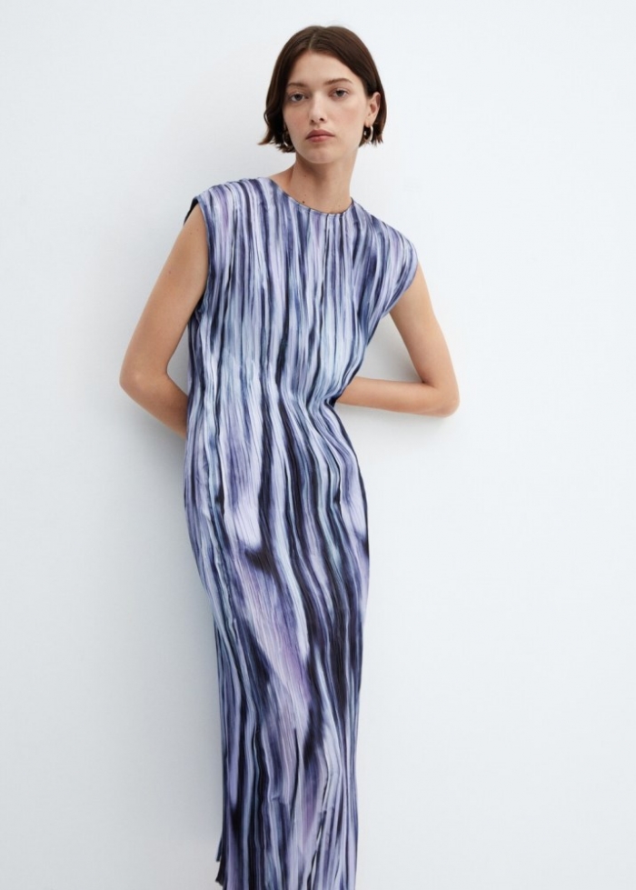 Mango Vestido plisado tie-dye - Azul