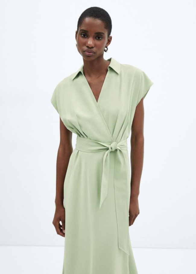 Mango Vestido cruzado cinturón - Verde manzana