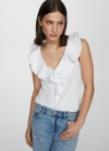 Mango Top algodón volantes - Blanco