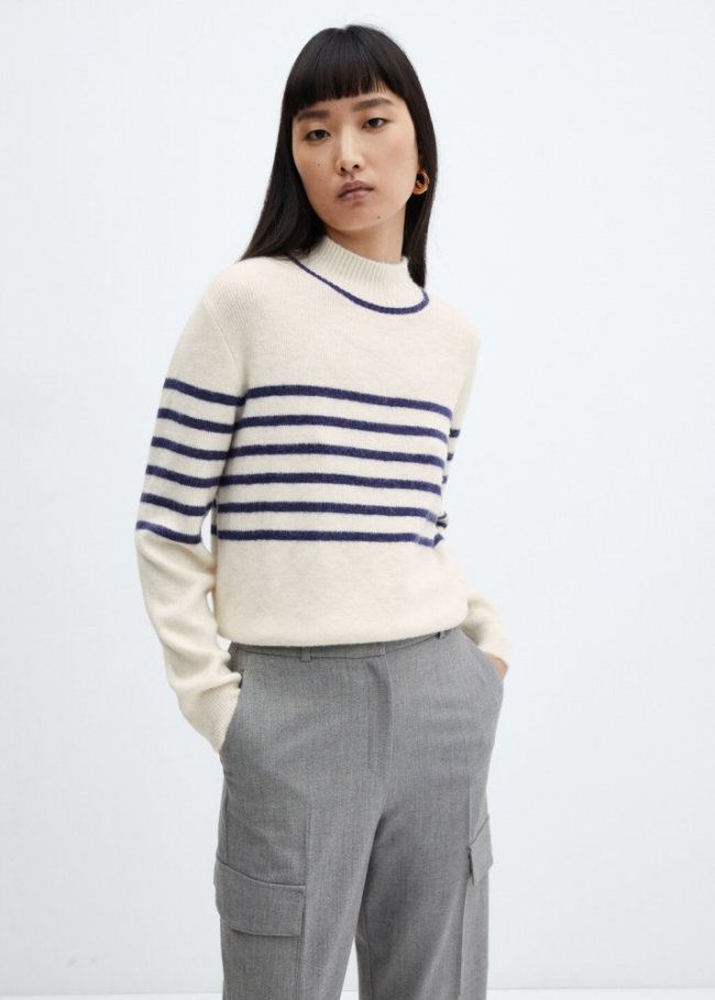 Mango Jersey estampado rayas cuello perkins - Azul marino oscuro