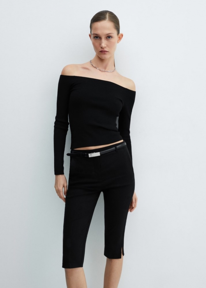 Mango Pantalón capri cinturón - Negro
