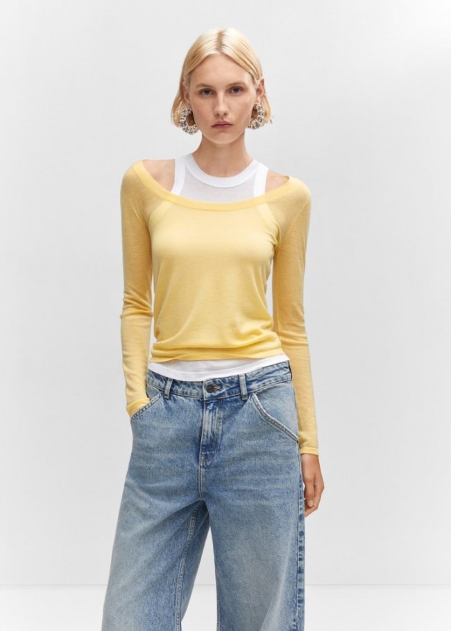 Mango Jersey lana escotado - Amarillo