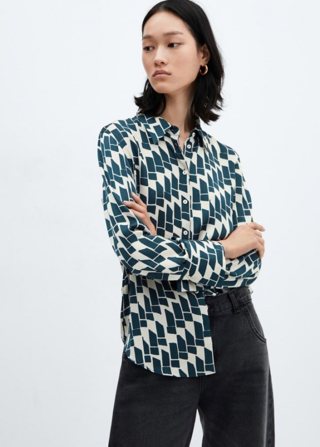 Mango Camisa fluida satinada - Azul noche