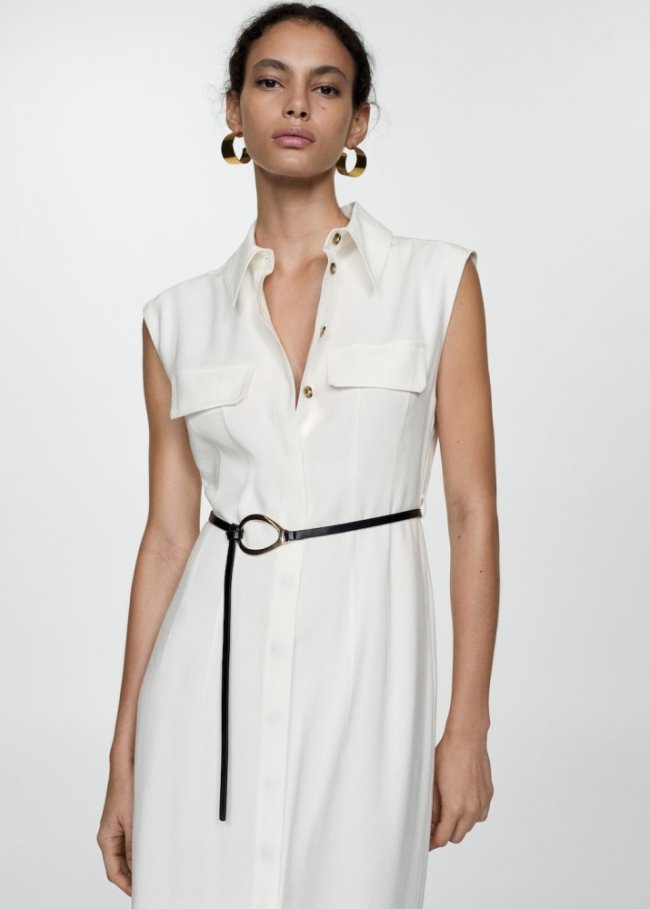 Mango Vestido camisero cinturón - Blanco roto